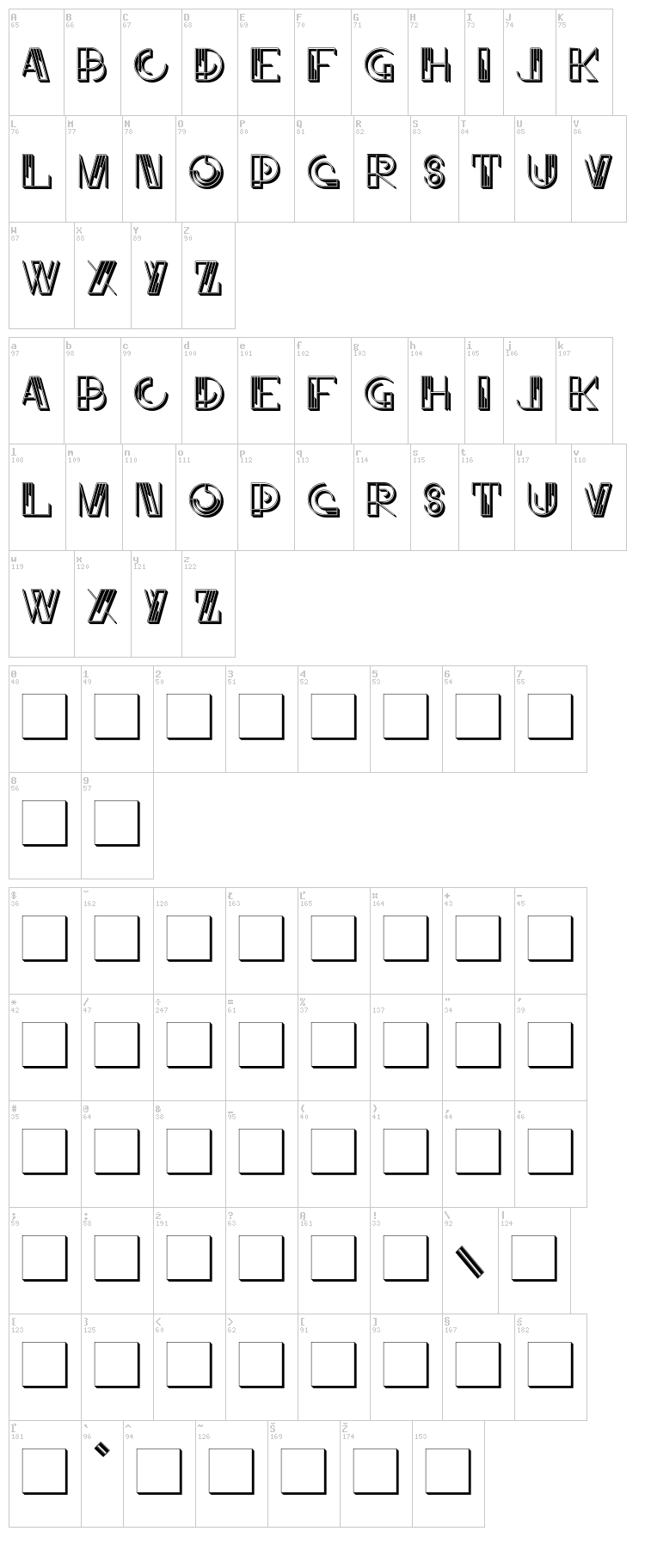 JMH Linart II Caps font map